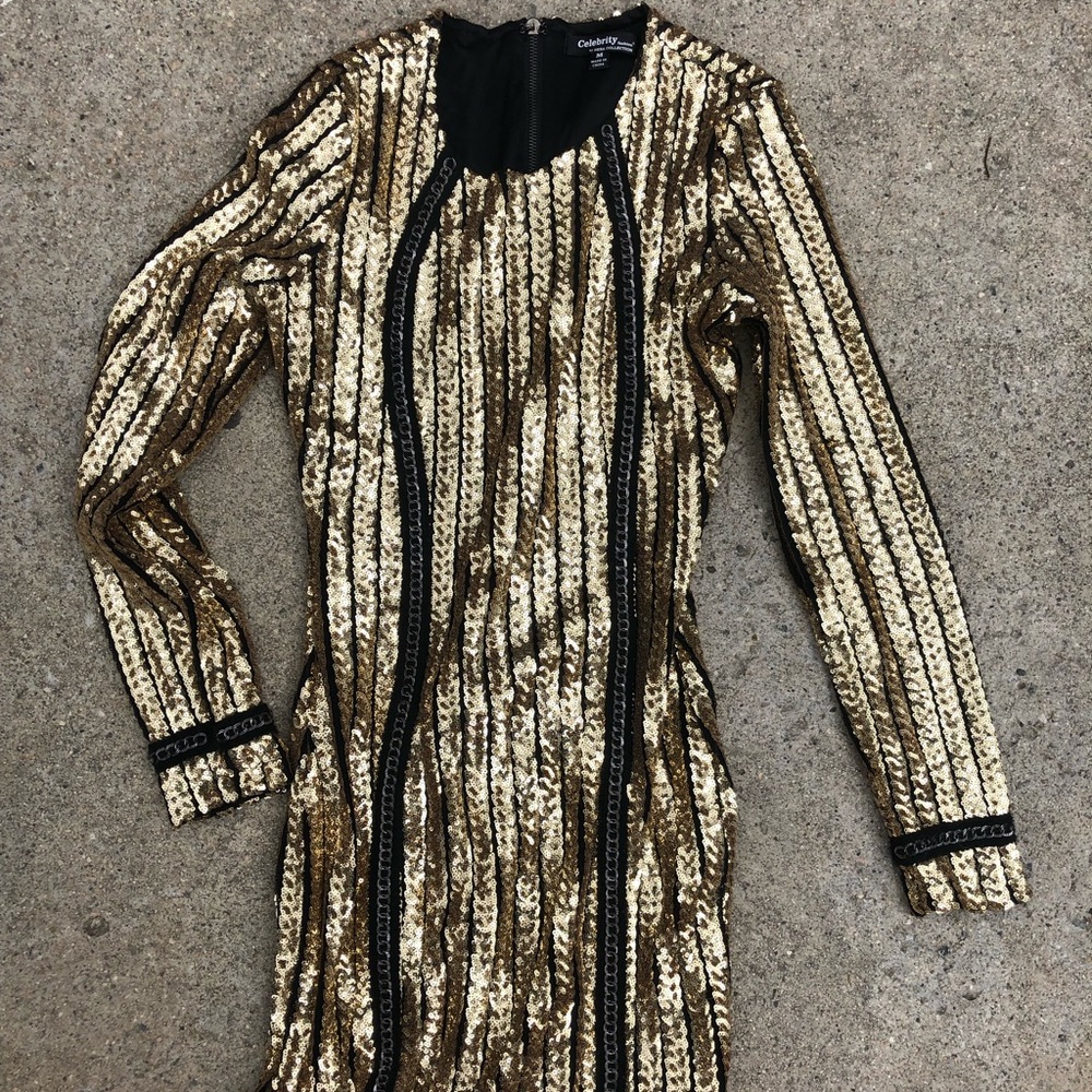 Celebrity by Hera Collection Gold Sequin Dress M